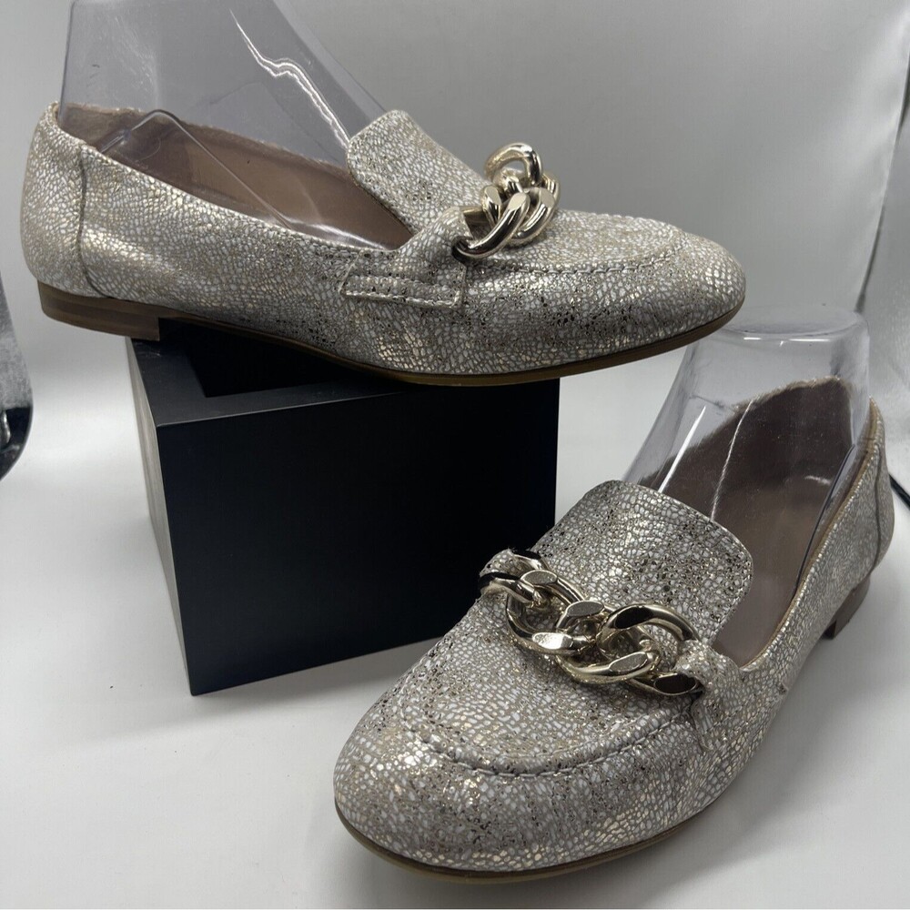 Donald J. Pliner Silver Metallic Chain-Trim Loafers